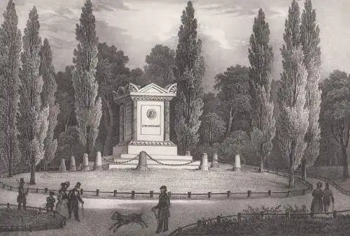 Lithografie: Müller's Denkmal im Park zu Leipzig, 1836, Eduard Pietzsch, Saxonia