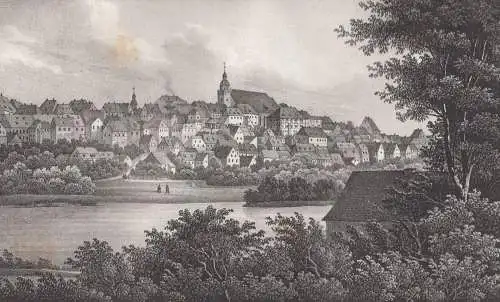 Lithografie: Stadt Ronneburg, um 1836, Eduard Pietzsch & Comp, Grafik, Saxonia