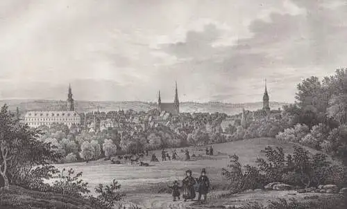 Lithografie: Nordöstliche Ansicht von Weimar, um 1836, Eduard Pietzsch, Saxonia