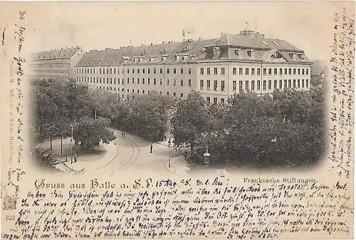 AK Gruss aus Halle a.S. Francksche Stiftungen. ca. 1898, Postkarte. Ca. 1898