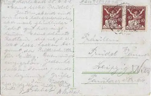 AK Karlsbad. Frühpromenade am Mühlbrunnen. ca. 1921, Postkarte. Ca. 1921