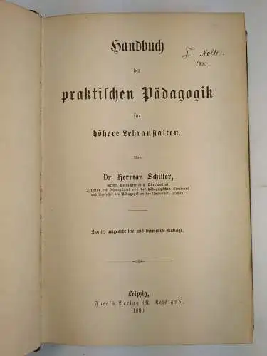 Buch: Handbuch der praktischen Pädagogik, Herman Schiller, 1890, Fue's Verlag