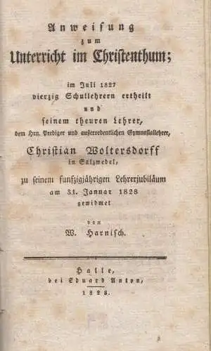 Buch: Anweisung zum Unterricht im Christenthum, Harnisch, W. 1828
