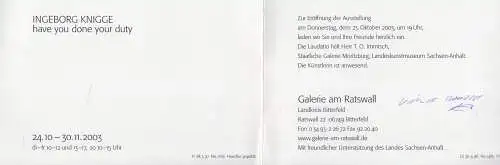 Ausstellungskatalog: Ingeborg Knigge - Have you done your duty, 2001, signiert