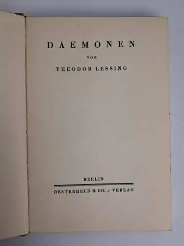 Buch: Dämonen, Theodor Lessing, 1929, Oesterheld & Co., gebraucht, gut