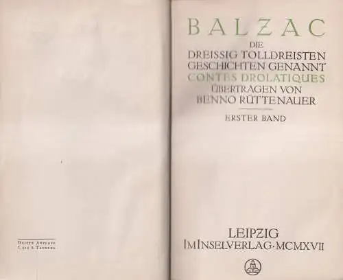 Buch: Die dreißig tolldreisten Geschichten. Balzac, 1917, Insel-Verlag