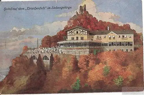 AK Hotel auf dem Drachenfels im Siebengebirge. ca. 1918, Postkarte. Ca. 1918