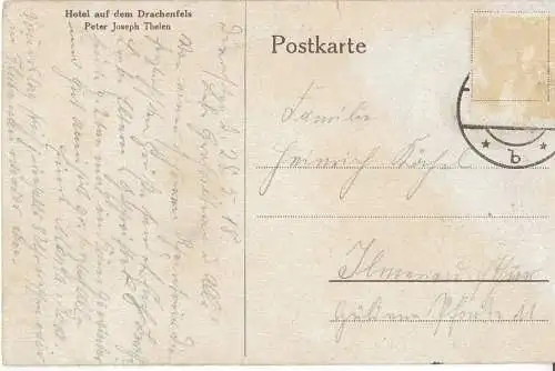 AK Hotel auf dem Drachenfels im Siebengebirge. ca. 1918, Postkarte. Ca. 1918