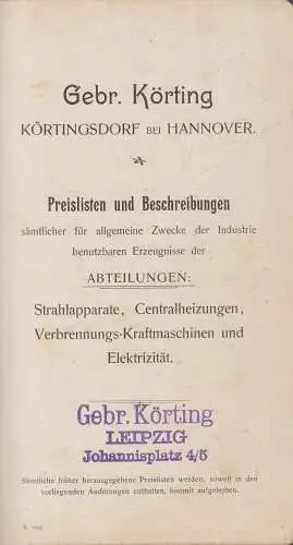 Buch: Gebr. Körting, Körtingsdorf bei Hannover, Preislisten und Beschreibungen