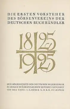 Buch: Die ersten Vorsteher des Börsenvereins der Deutschen Buchhändler, Menz