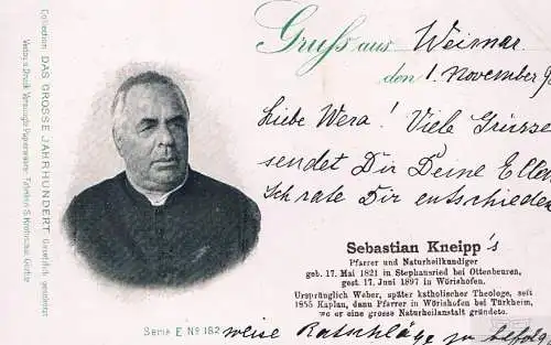 AK Sebastian Kneipp. ca. 1898, Postkarte. Serie E No. 182, 1898, gebraucht, gut