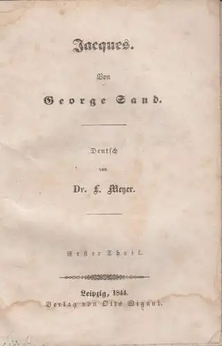 Buch: Jacques, Sand, George. 4 in 1 Bände, 1844, Verlag Otto Wigand