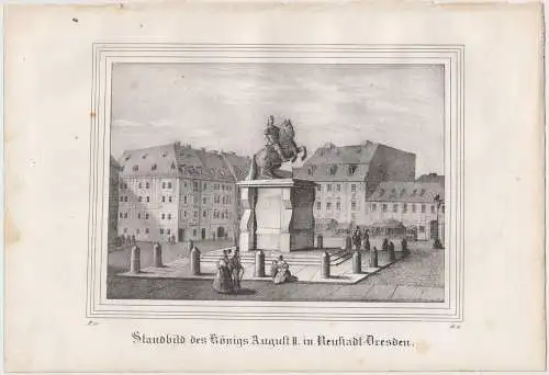 Lithografie: Standbild des Königs August II., um 1836, Eduard Pietzsch & Comp