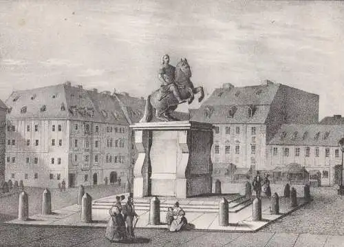 Lithografie: Standbild des Königs August II., um 1836, Eduard Pietzsch & Comp
