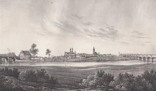 Lithografie: Wurzen, um 1836, Eduard Pietzsch & Comp, Ansicht, Saxonia, Grafik
