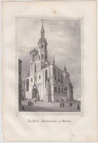 Lithografie: Die Petri - Paulskirche zu Görlitz, um 1836, Eduard Pietzsch & Comp