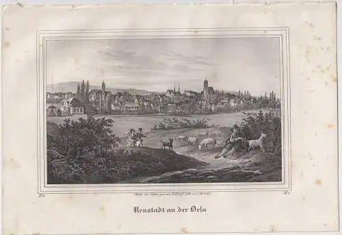 Lithografie: Neustadt an der Orla, 1836, Eduard Pietzsch & Comp, Ansicht, Grafik