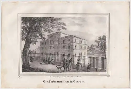 Lithografie: Die Freimaurerloge in Dresden, um 1836, Eduard Pietzsch, Ansicht