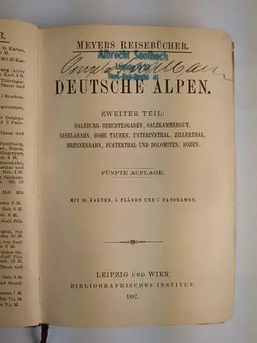 Buch: Deutsche Alpen, Zweiter Teil, Meyers Reisebücher, 1897, gebraucht, gut