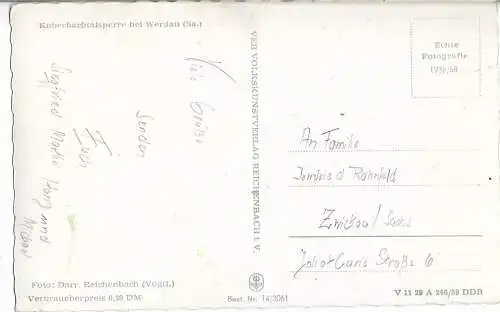 AK Koberbachtalsperre bei Werdau. ca. 1959, gebraucht, gut