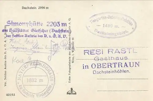 AK Dachstein. ca. 1926, Postkarte. Ca. 1926, gebraucht, gut