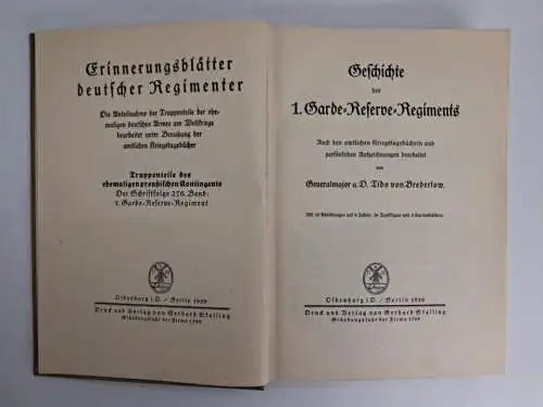 Buch: Geschichte des 1. Garde-Reserve-Regiments, Tido von Brederlow, 1929