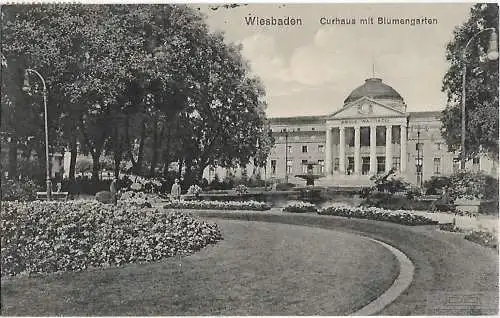 AK Wiesbaden. Curhaus mit Blumengarten. ca. 1915, Postkarte. Serien Nr, ca. 1915