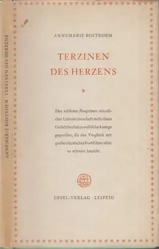 Buch: Terzinen des Herzens, Bostroem, Annemarie. 1955, Insel-Verlag