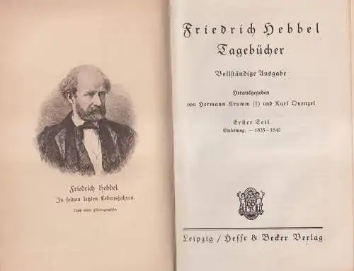 Buch: Tagebücher. Hebbel, Friedrich, 1926, Hesse & Becker Verlag, 3 Bände