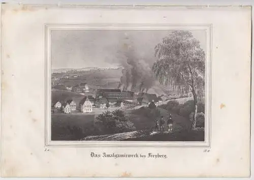 Lithografie: Das Amalgamierwerk bey Freyberg, Eduard Pietzsch, um 1836, Saxonia