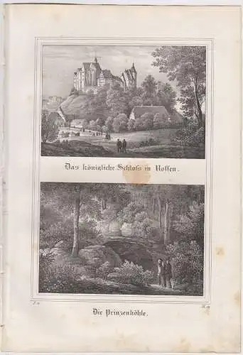 Das königliche Schloss in Nossen & Die Prinzenhöhle, 1835, Saxonia, Litho 349469