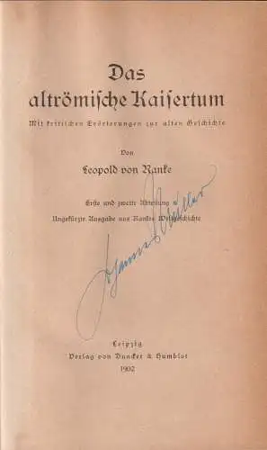 Buch: Das altrömische Kaisertum. Ranke, Leopold von, 1902, Duncker & Humblot
