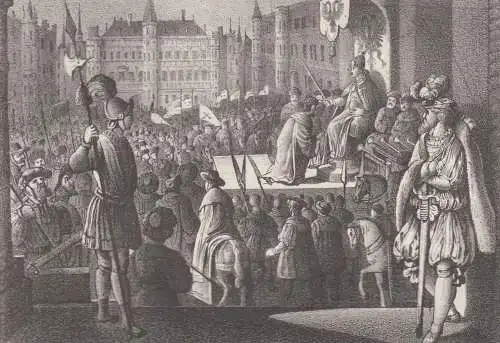 Lithografie: Die Belehnung des Kurf. Moritz..., Eduard Pietzsch, 1836, Saxonia