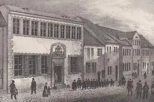 Die Landesschule zu Grimma & Luther's Geburtshaus in..., 1840, Litho, Saxonia