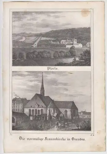 Lithografie: Pforta. & Die vormalige Frauen..., Eduard Pietzsch, Grafik, Ansicht
