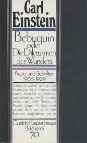 Buch: Bebuquin oder Die Dilettanten des Wunders, Einstein, Carl. 1989
