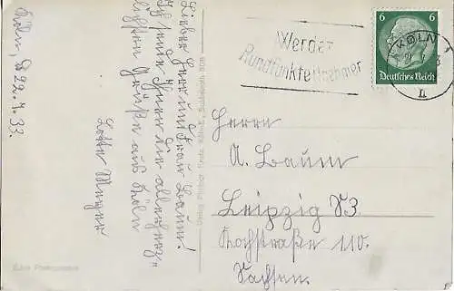AK Köln. Düsseldorfer Rheindampfschiffahrt. ca. 1933, Postkarte. Serien Nr
