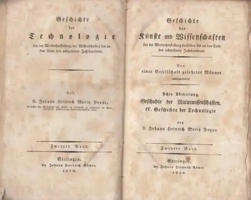 Buch: Geschichte der Künste und Wissenschaften. Zweyter Band, Poppe. 1810