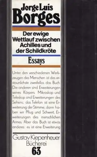 Buch: Der ewige Wettlauf zwischen Achilles und der Schildkröte, Borges. 1985