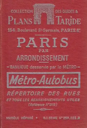 Buch: Paris by Arrondissements, Plan-Guide de Paris, um 1960,   Taride