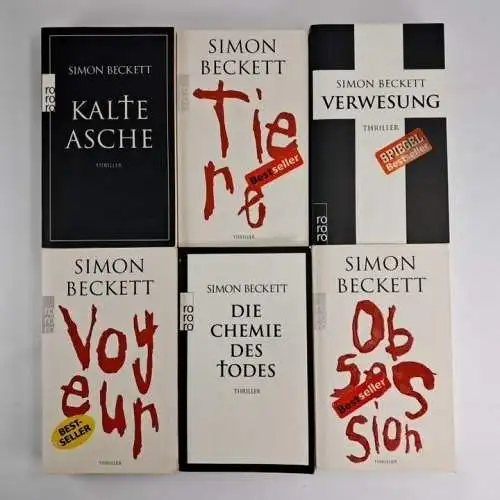 6 Bücher Simon Beckett: Voyeur, Tiere, Verwesung, Chemie des Todes, Kalte Asche