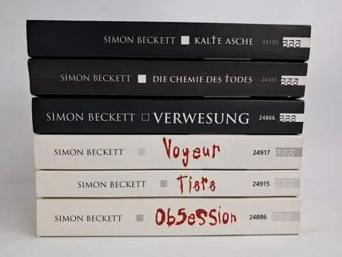 6 Bücher Simon Beckett: Voyeur, Tiere, Verwesung, Chemie des Todes, Kalte Asche