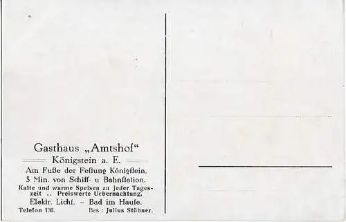 AK Lilienstein. Gasthaus Amtshof. Königstein a. E. ca. 1910, Postkarte. Ca. 1910