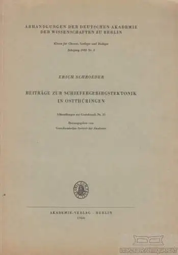 Buch: Beiträge zur Schiefergebirgstektonik in Ostthüringen, Schroeder, Erich