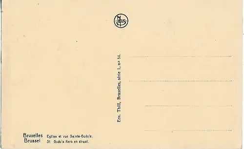 AK Brussel. St Gudula Kerk en straat. ca. 1914, Postkarte. Serien Nr, ca. 1914