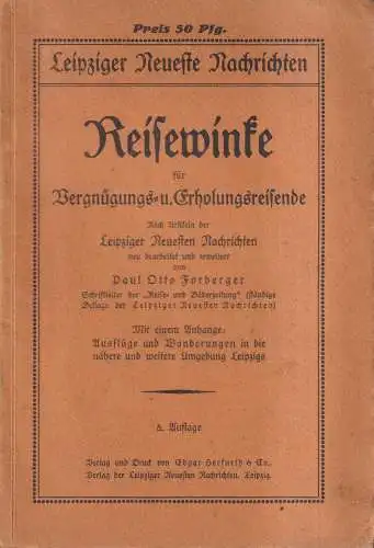 Buch: Reisewinke für Vergnügungs- und Erholungsreisende, P. O. Forberger, 1926