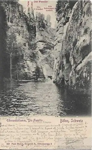 AK Edmundsklamm. Die Familie. Böhm. Schweiz. ca. 1902, Postkarte. Serien Nr