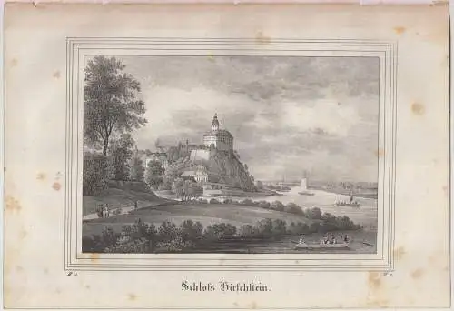 Lithografie: Schloss Hirschstein, um 1836, Eduard Pietzsch, Ansicht, Grafik