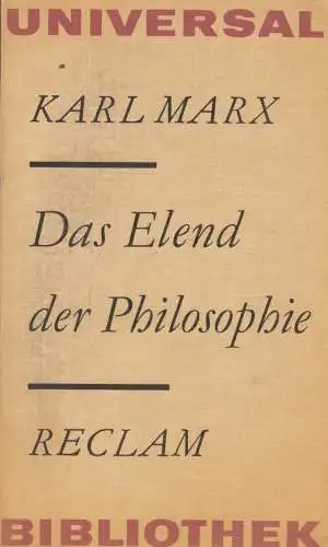 Buch: Das Elend der Philosophie, Marx, Karl. Reclams Universal-Bibliothek, 1978