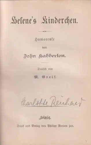Buch: Helene's Kinderchen. Habberton, John, Reclam Verlag, gebraucht, gut